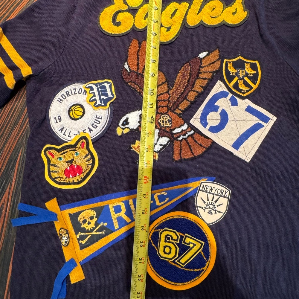 🔥🔥 HOT Polo Ralph Lauren Navy Yellow Varsity Preppy Cardigan Patches P Wing - Picture 12 of 16